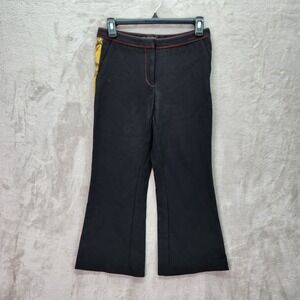 Burberry Crop Pants Womens 4 Black‎ Yellow Flare Snake Print Trim Italy Designer